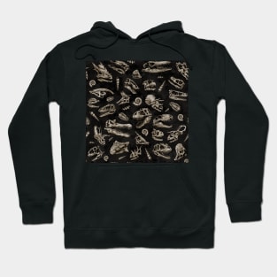 Dinosaur skull sketch tiled pattern black natural Hoodie